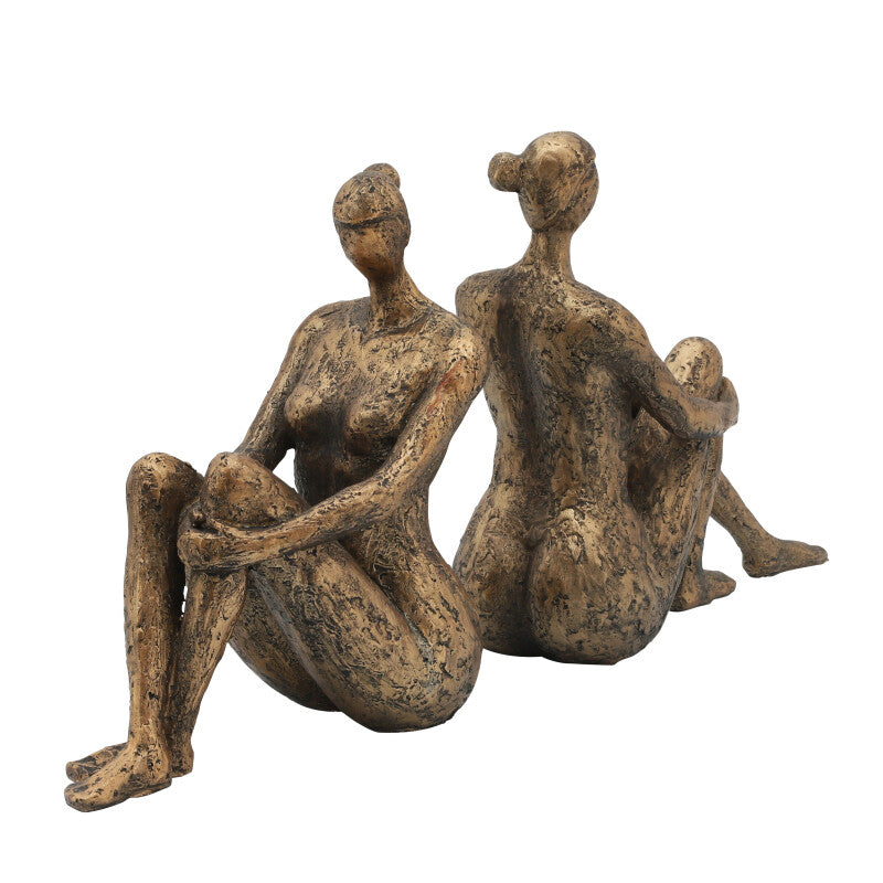 Resin Bronze Lady Bookends, Bronze And Copper Set Of 2