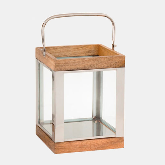 Derby Metal / Wood 10" Lantern, Silver