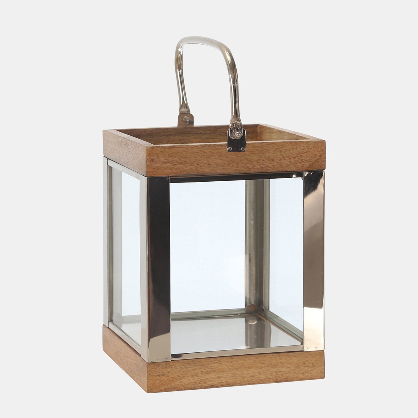 Derby Metal / Wood 10" Lantern, Silver