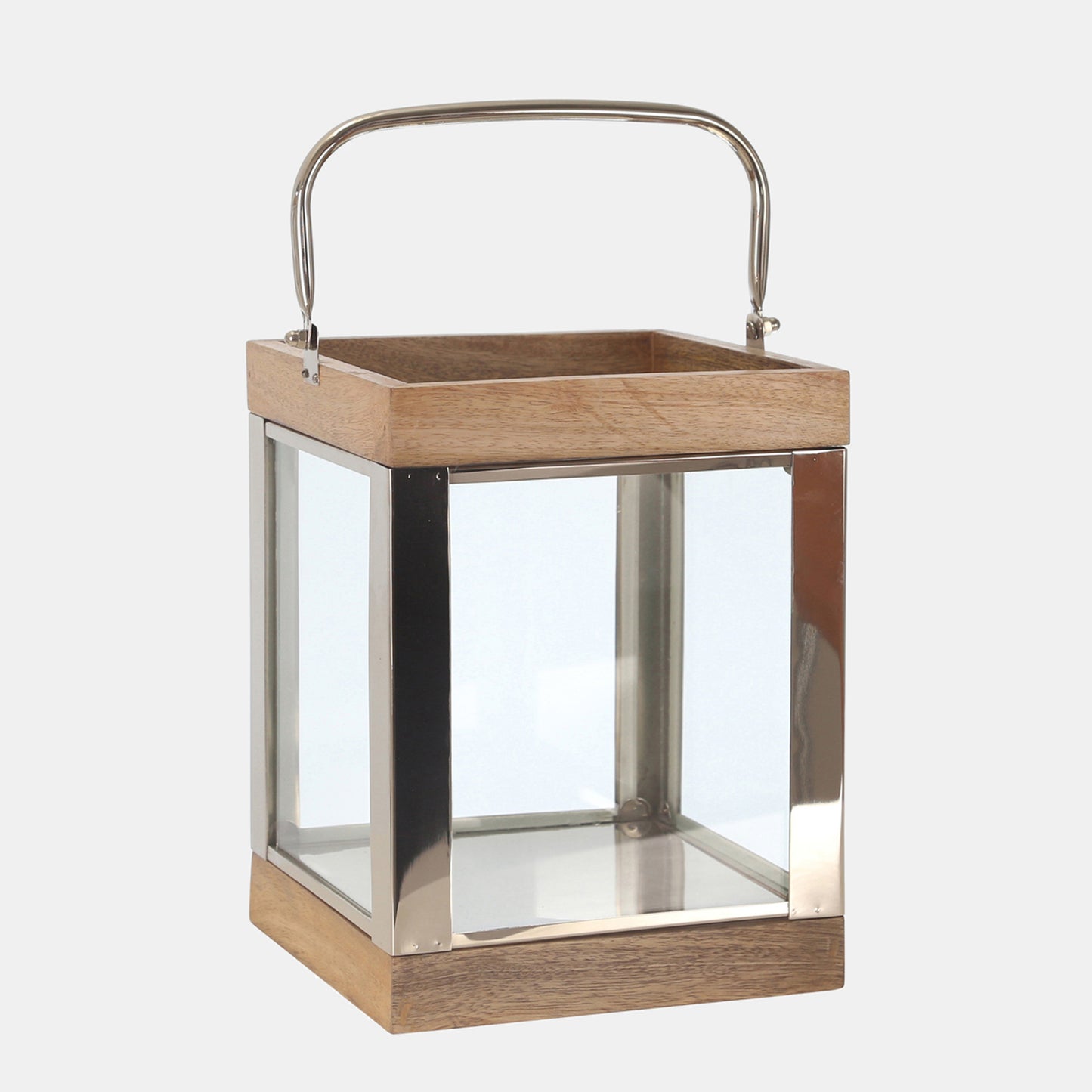 Derby Metal / Wood 10" Lantern, Silver