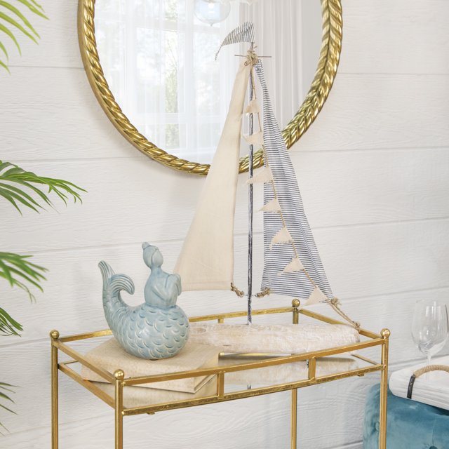 25" Iron Sailboat W/ Cloth Sails