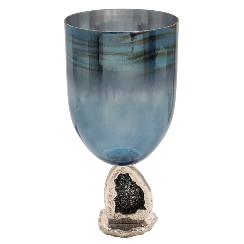 22" Glass Hurricane, Blue