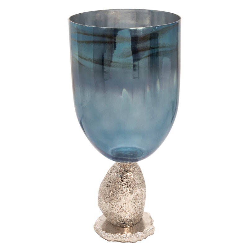 22" Glass Hurricane, Blue