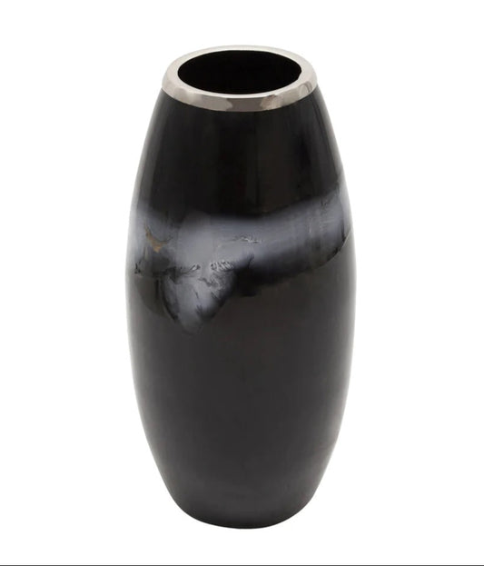 Midnight Ceramic Vase with Metal Ring