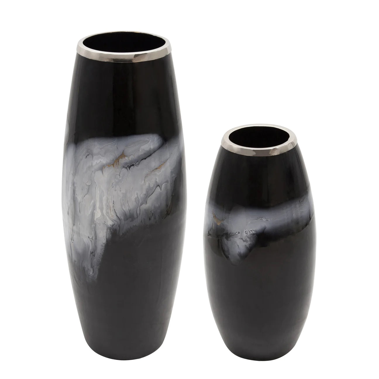 Midnight Ceramic Vase with Metal Ring