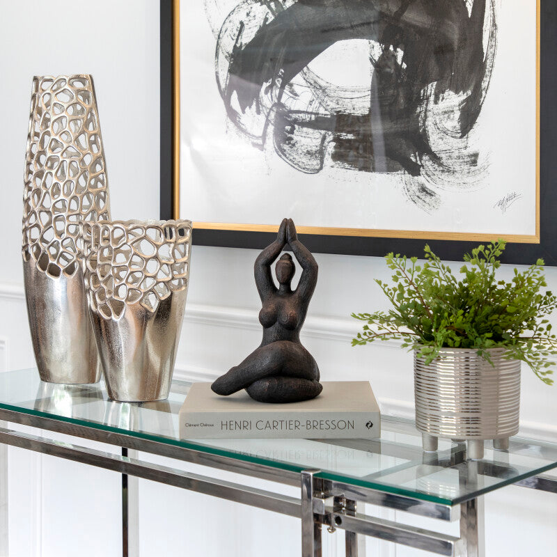 15"h Oval Cut-out Vase, Silver