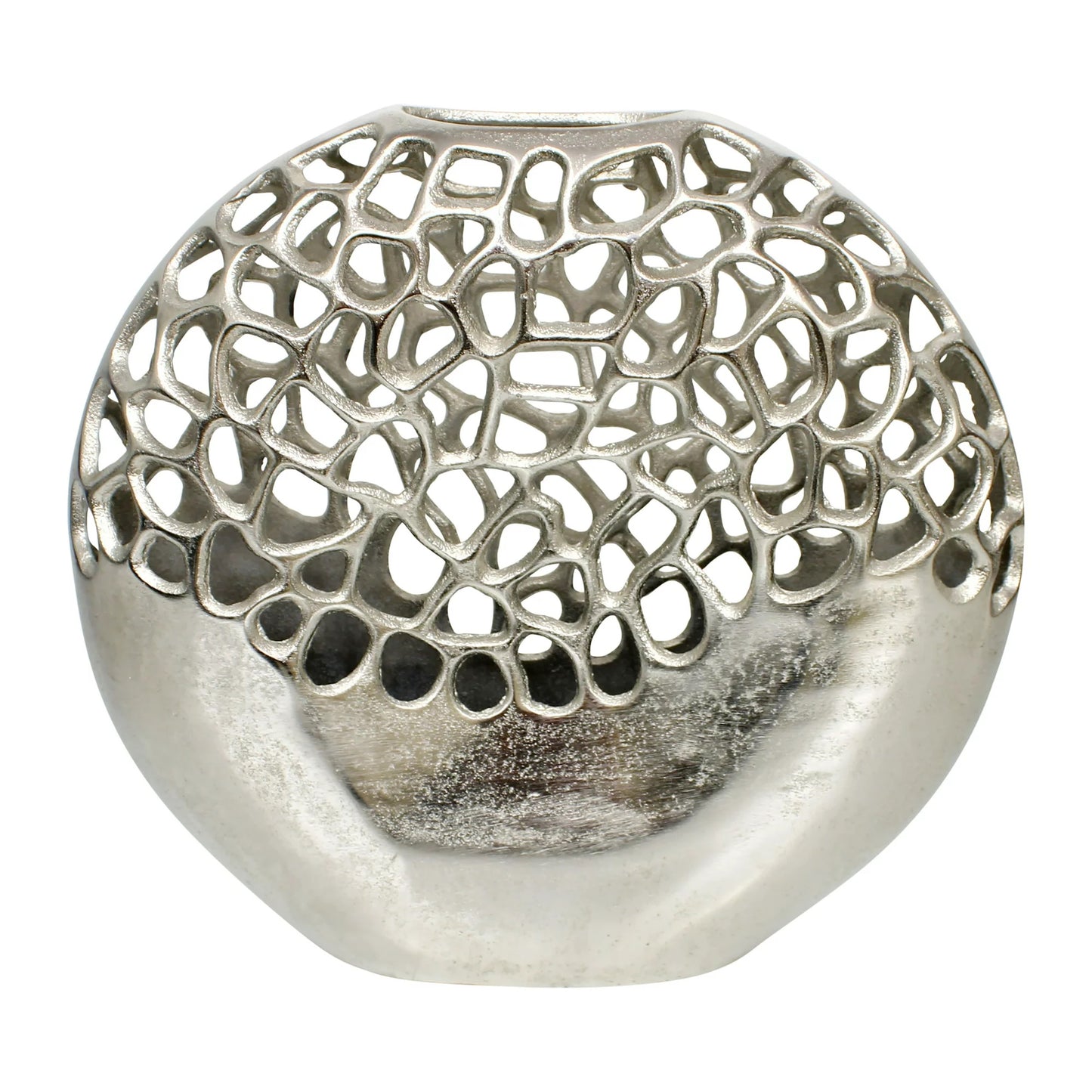 13"h Oval Cut-out Vase, Silver