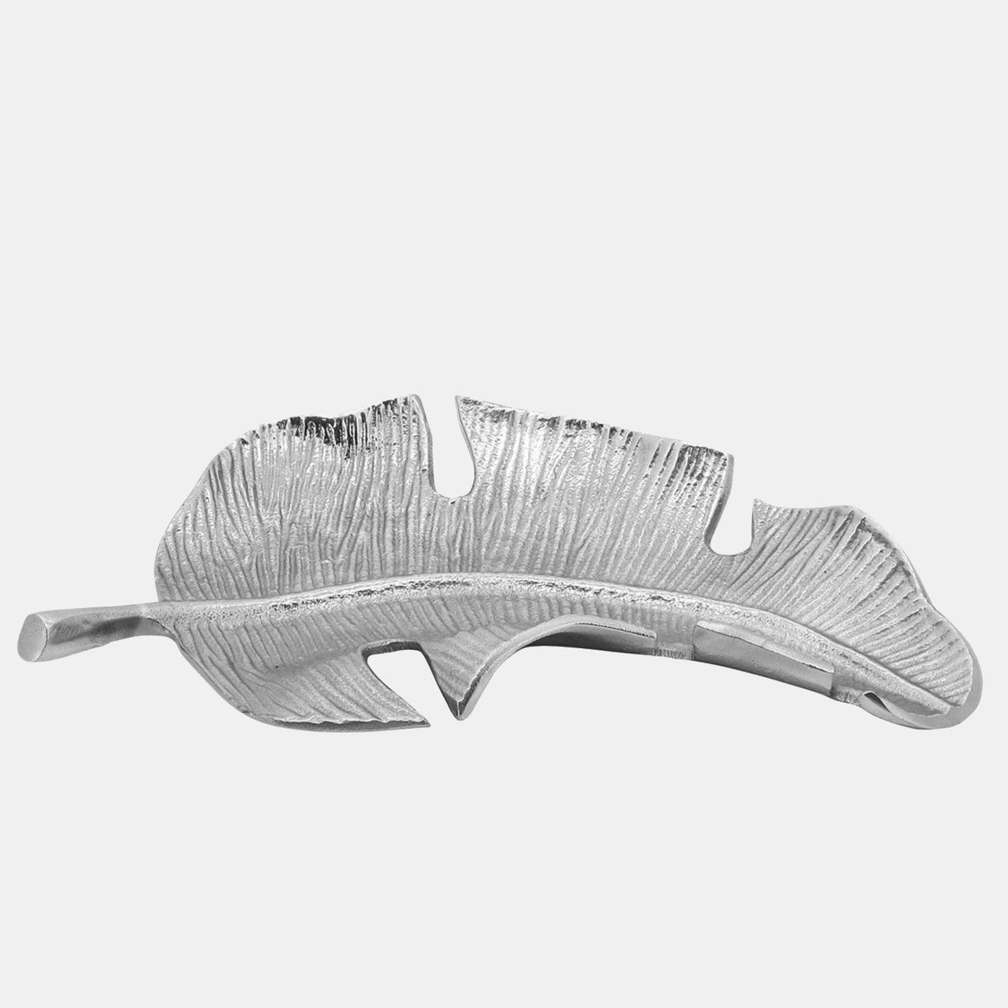 13" Metal Tropical Leaf Tray, Silver