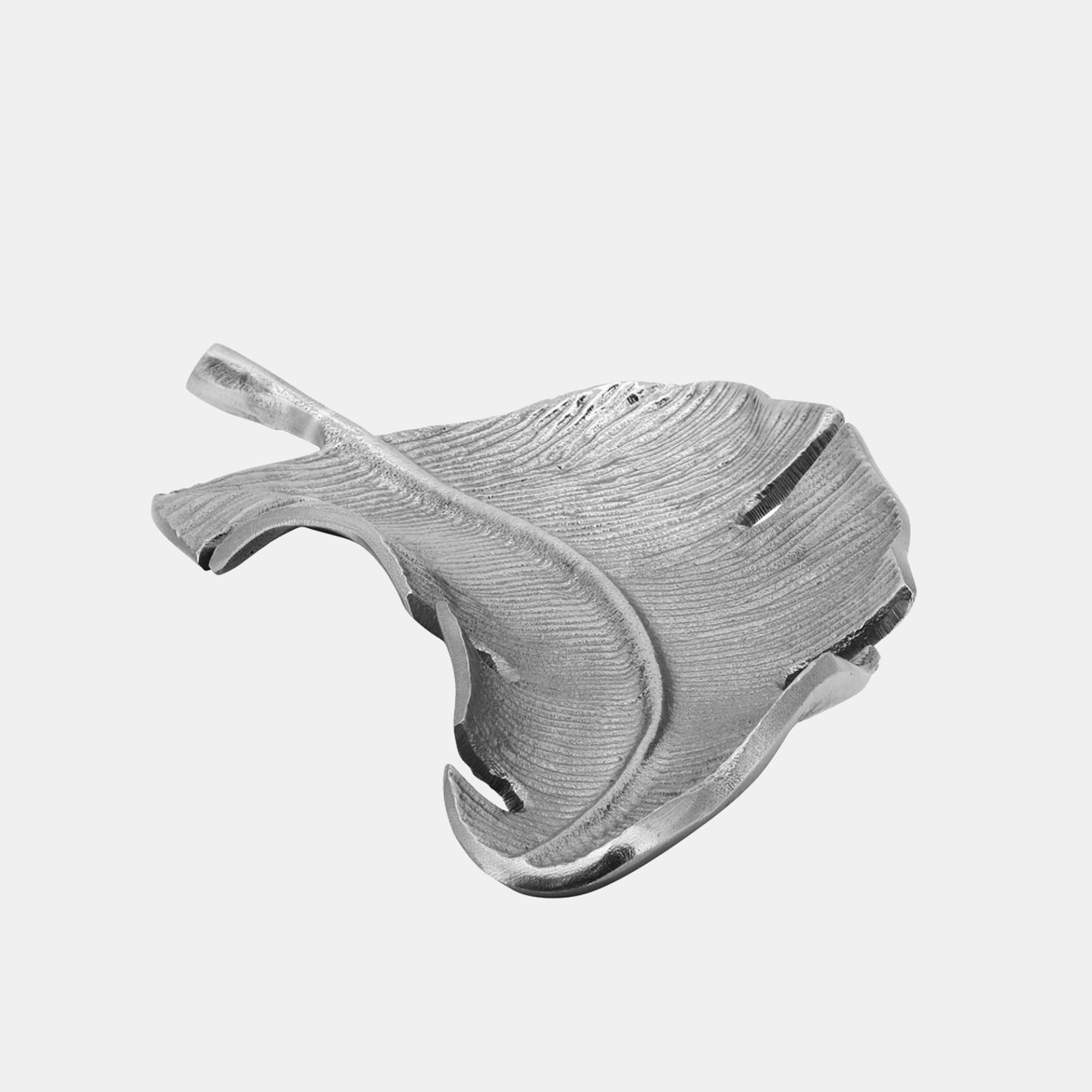 13" Metal Tropical Leaf Tray, Silver