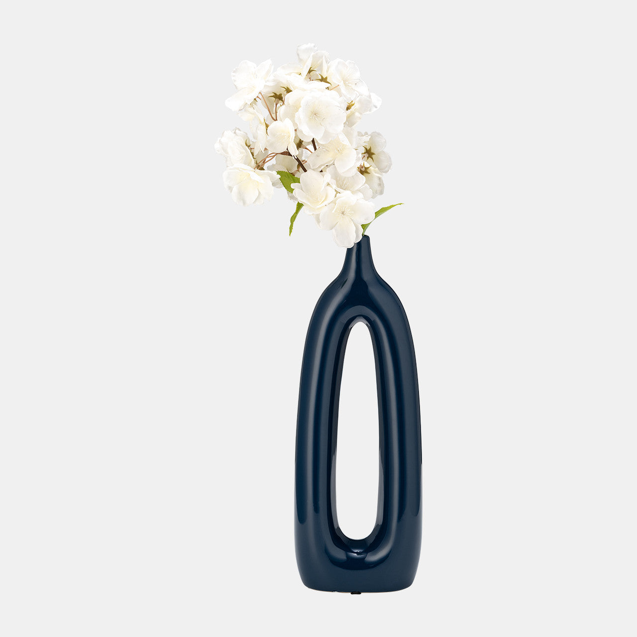 14"h Cer, Open Cut-out Vase, Blue