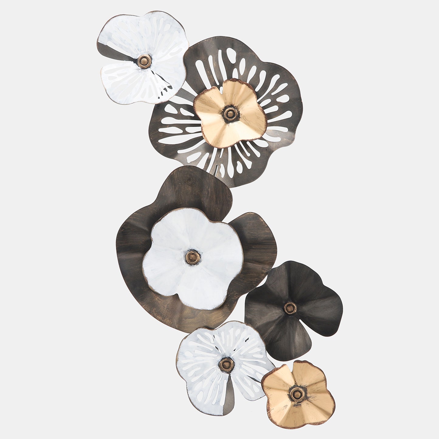 33" Metal Flowers Wall Deco, Black/Gold