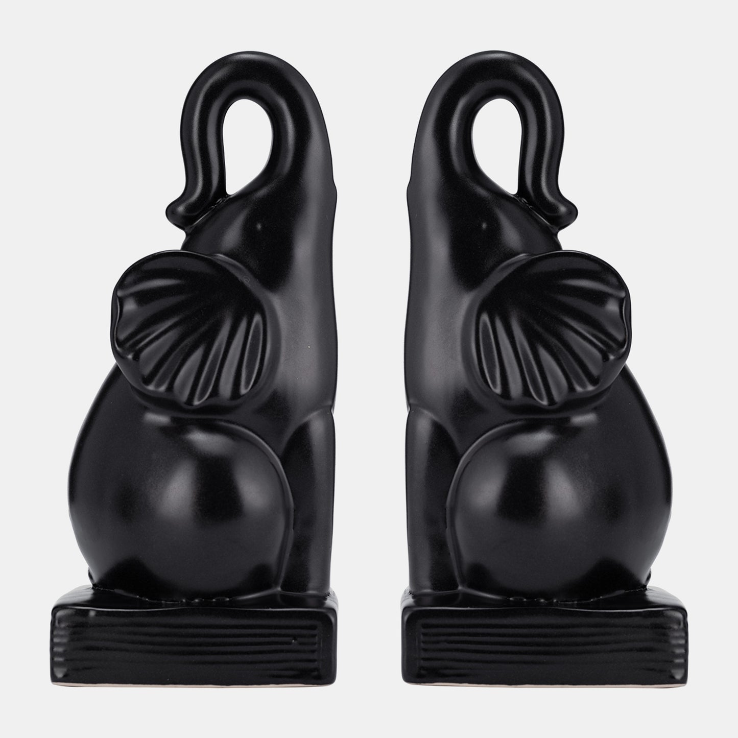 8"h Elephant Bookends, Black Set Of 2