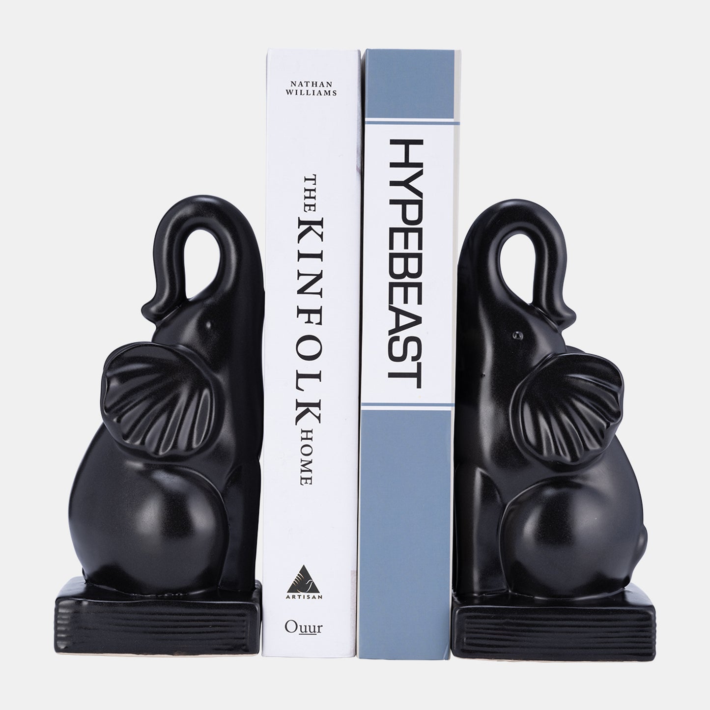 8"h Elephant Bookends, Black Set Of 2