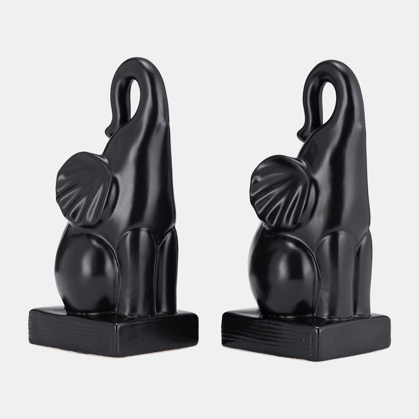 8"h Elephant Bookends, Black Set Of 2