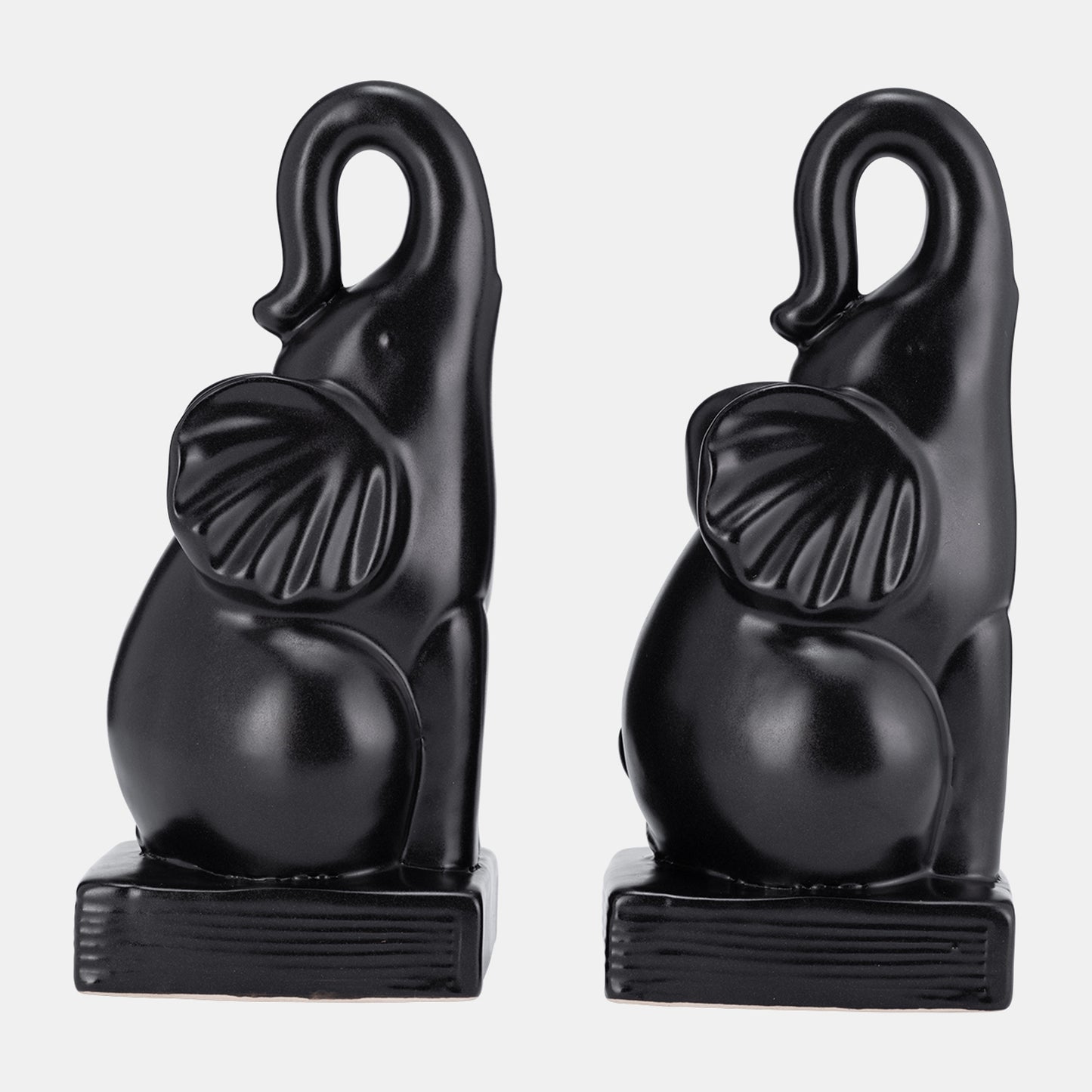 8"h Elephant Bookends, Black Set Of 2