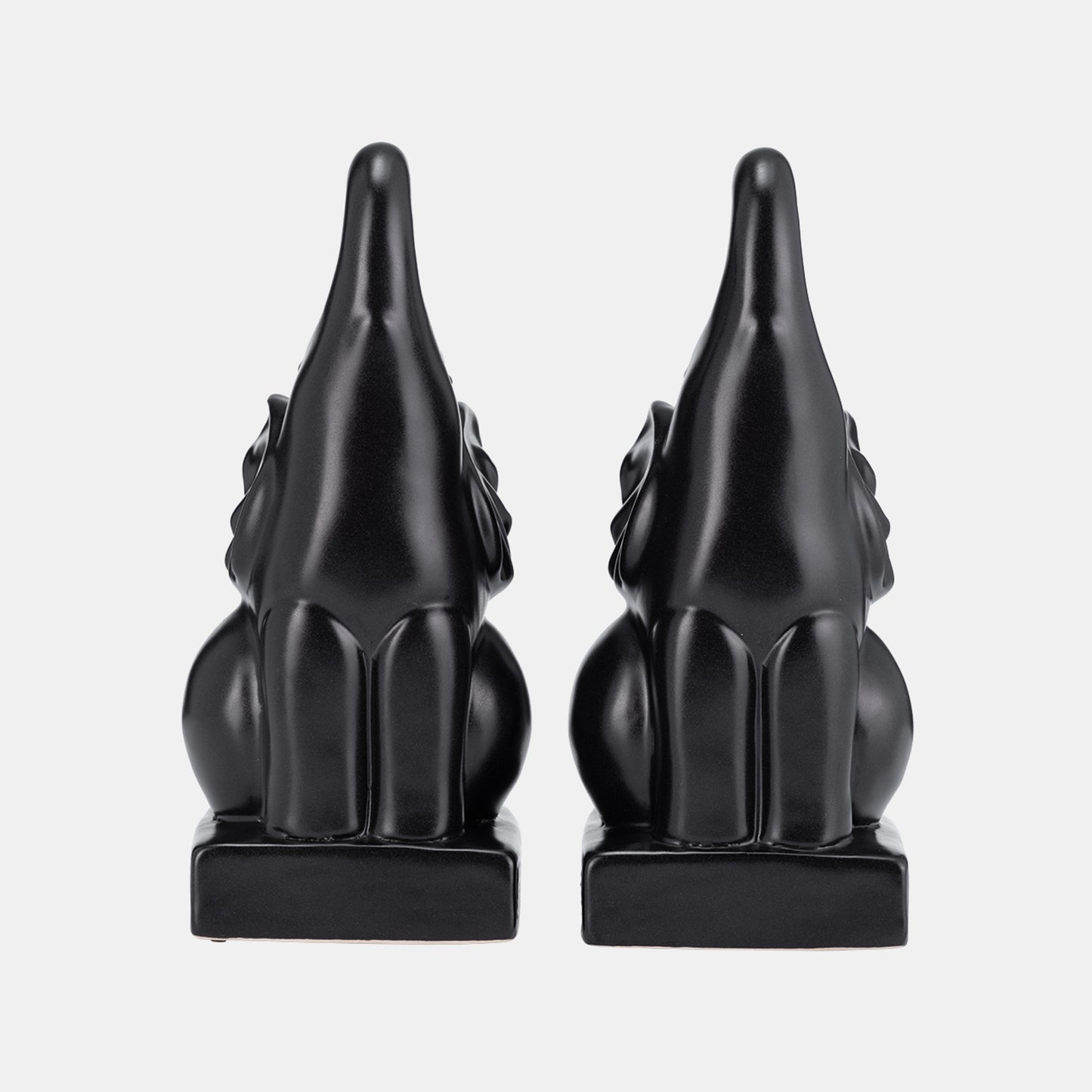 8"h Elephant Bookends, Black Set Of 2