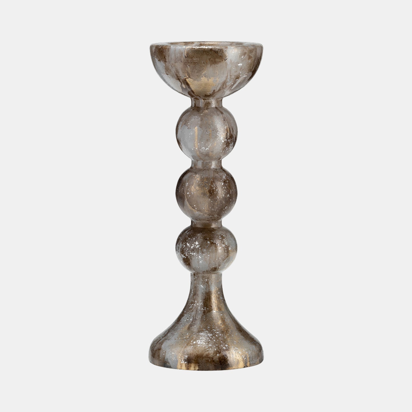 15 In. Glass Bubbly Candle Holder; Brown & Gold