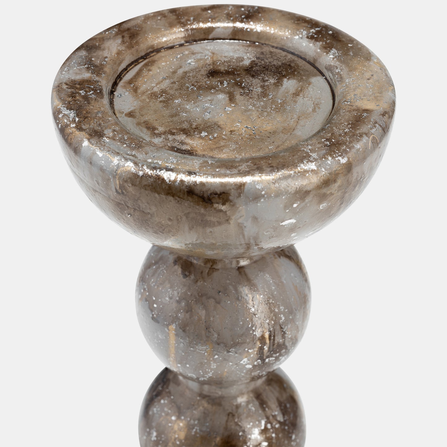 15 In. Glass Bubbly Candle Holder; Brown & Gold