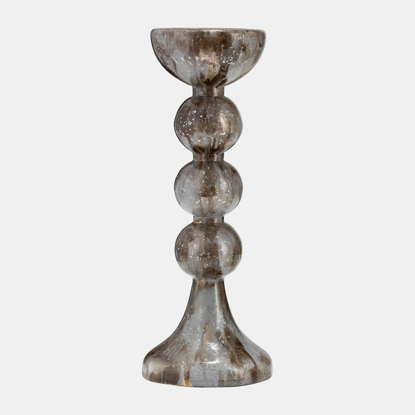 18 In. Glass Bubbly Candle Holder; Brown & Gold