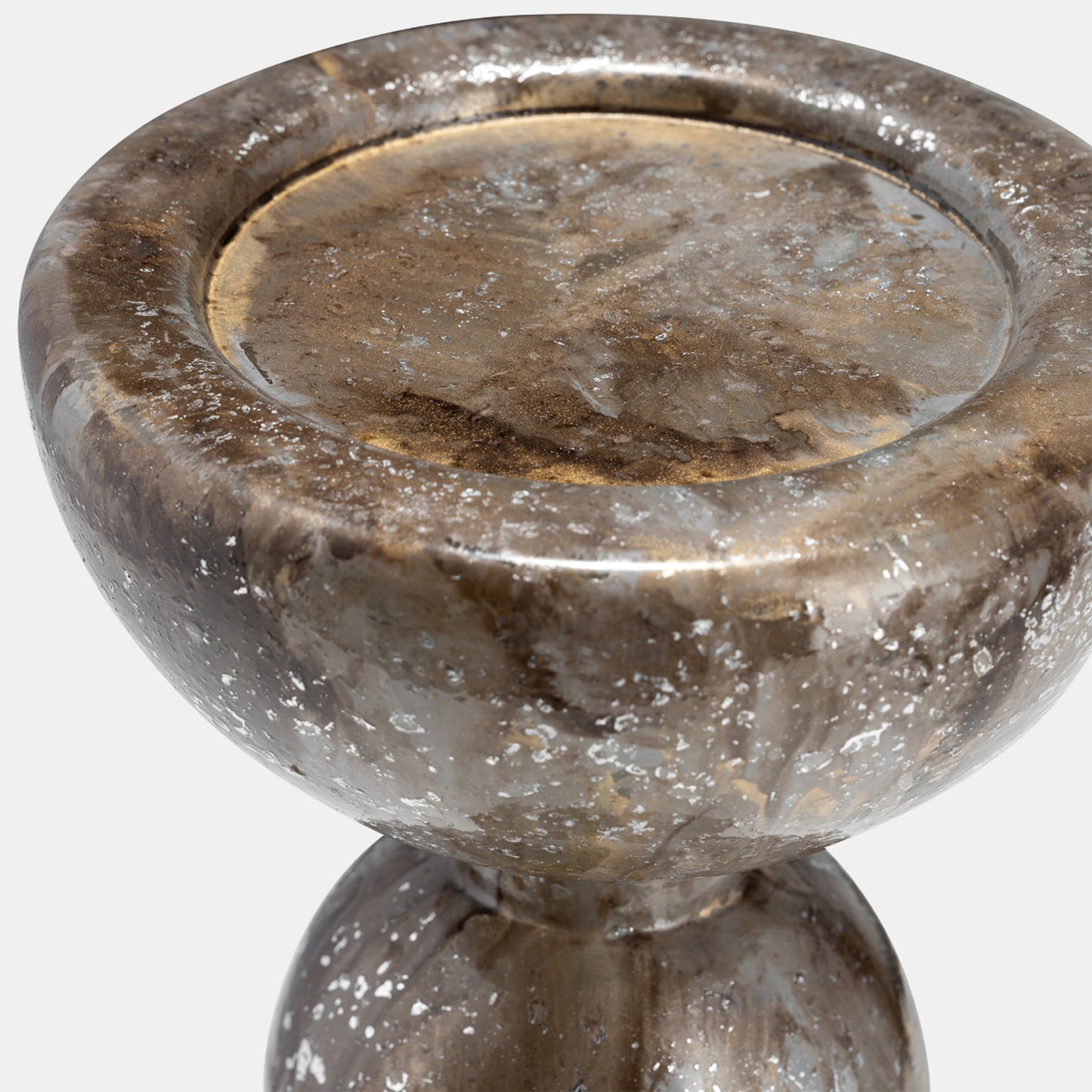 18 In. Glass Bubbly Candle Holder; Brown & Gold