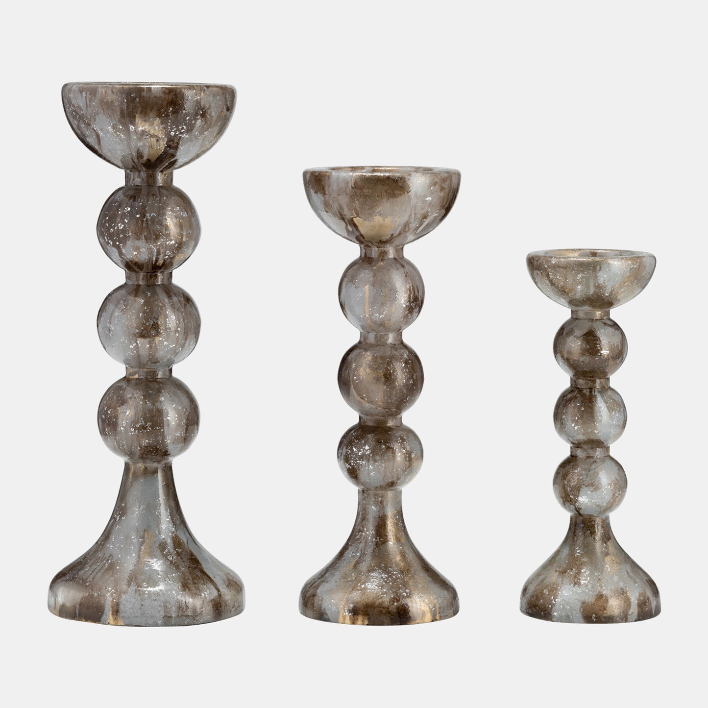 18 In. Glass Bubbly Candle Holder; Brown & Gold
