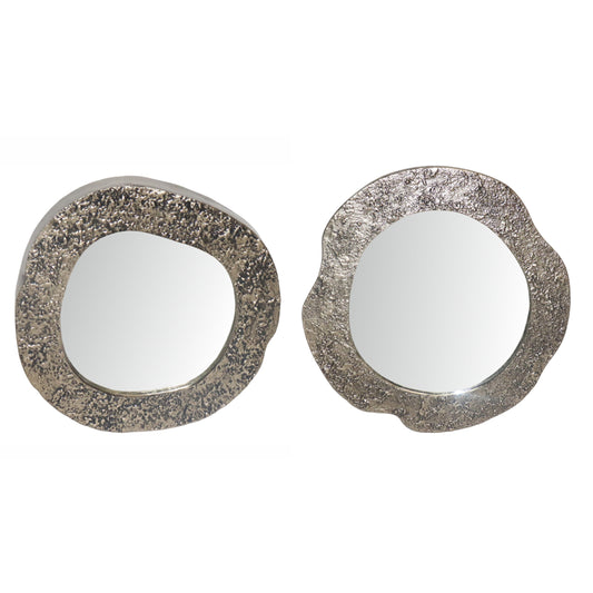 Citrine Metal Frame Textured Mirrors, Set Of 2
