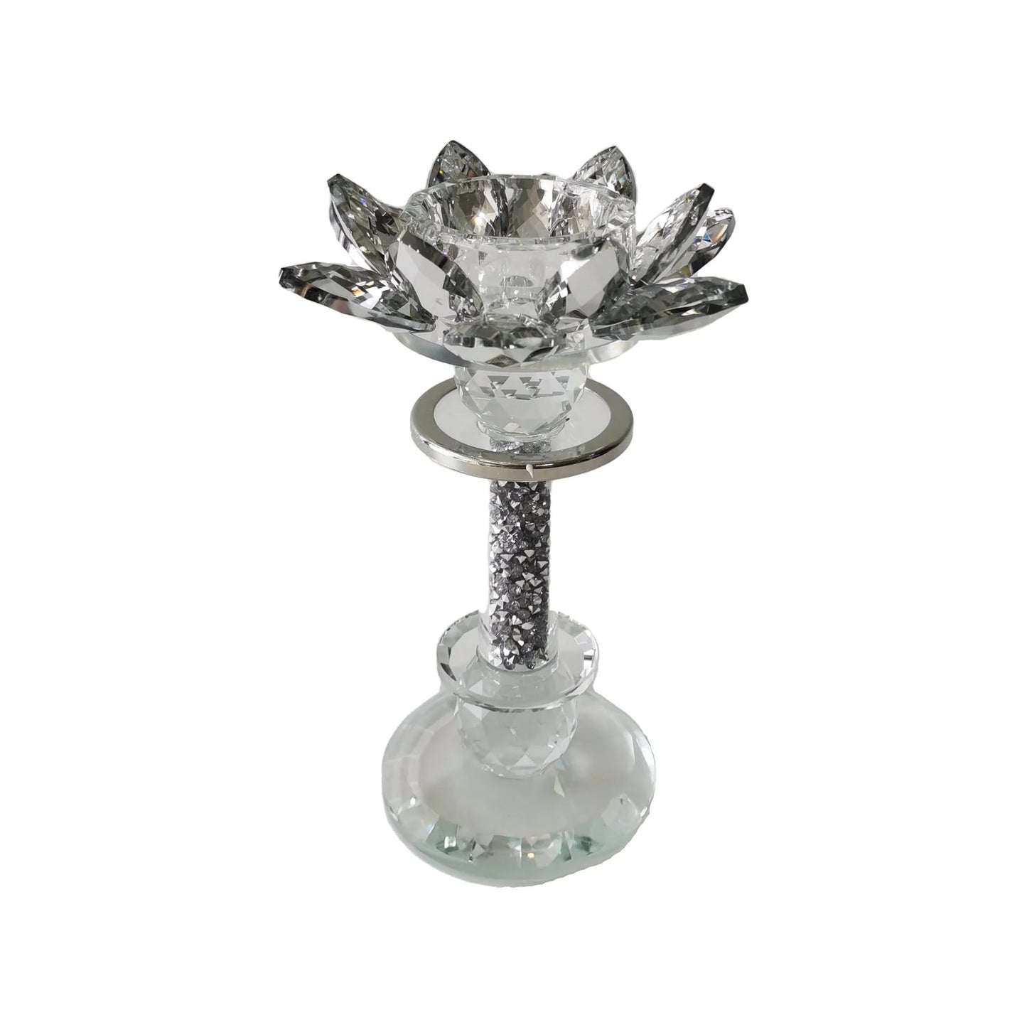 6"h Lotus Glitter Candle Holder, Silver