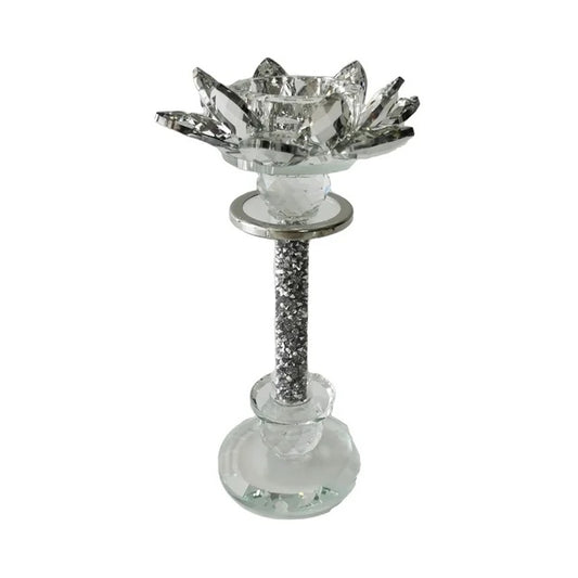 Lotus Glitter Candle Holder Silver, 8"