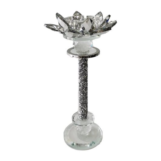 Lotus Glitter Candle Holder Silver, 9"