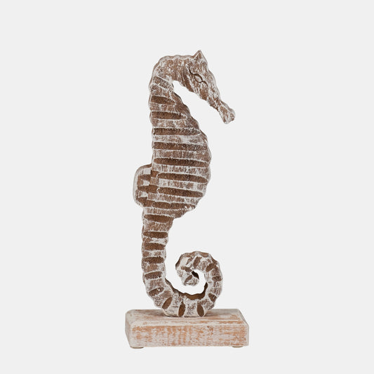 Seahorse Wood Sculpture 11"h, Rustic White