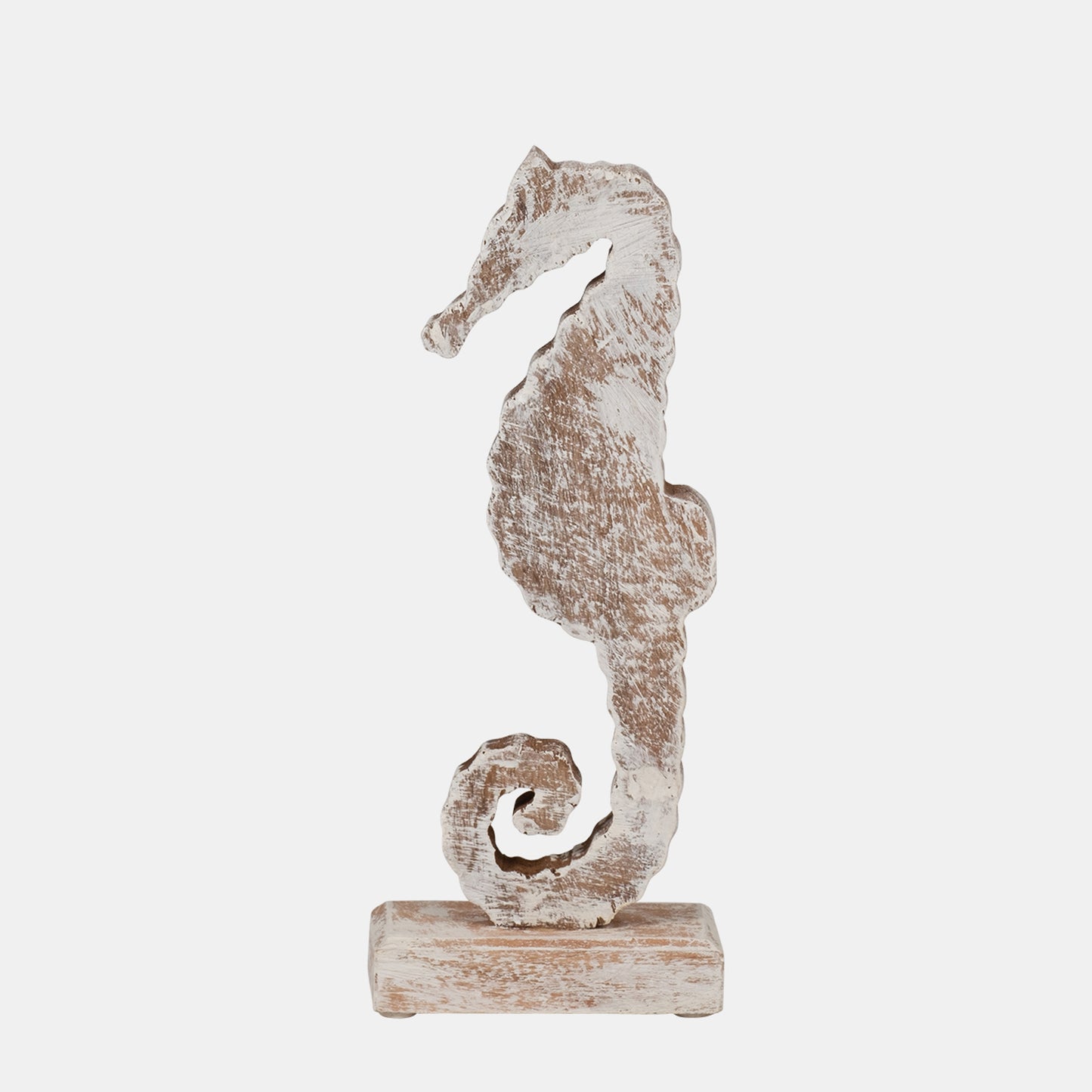 11"h Wood Seahorse, Rustic White