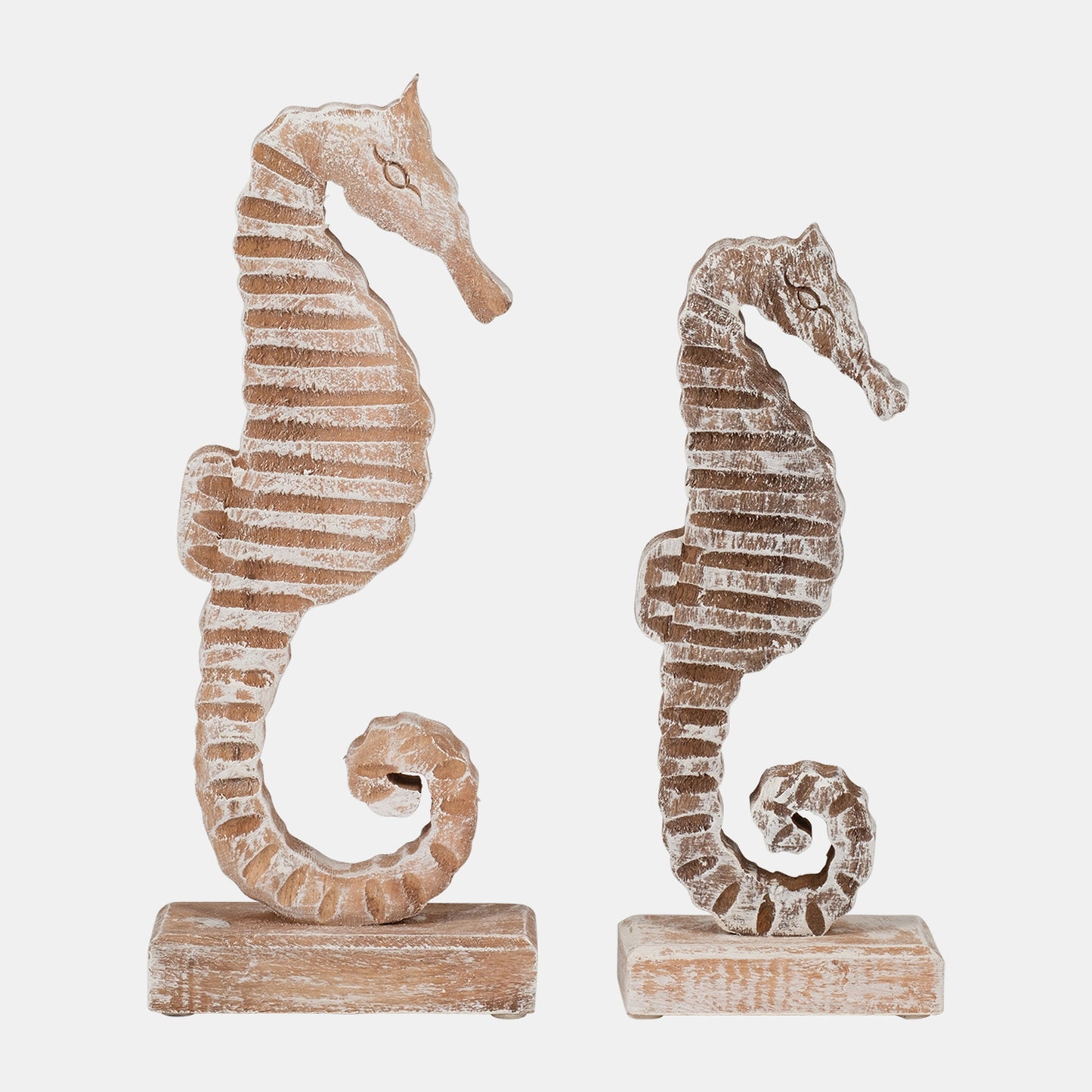 11"h Wood Seahorse, Rustic White