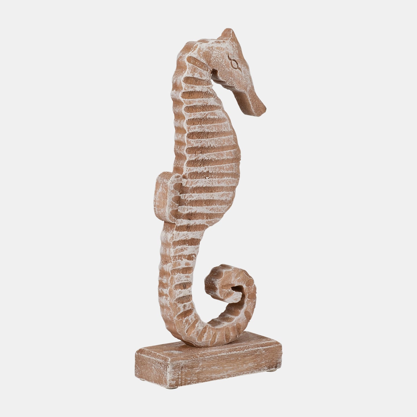 13"h Wood Seahorse, Rustic White