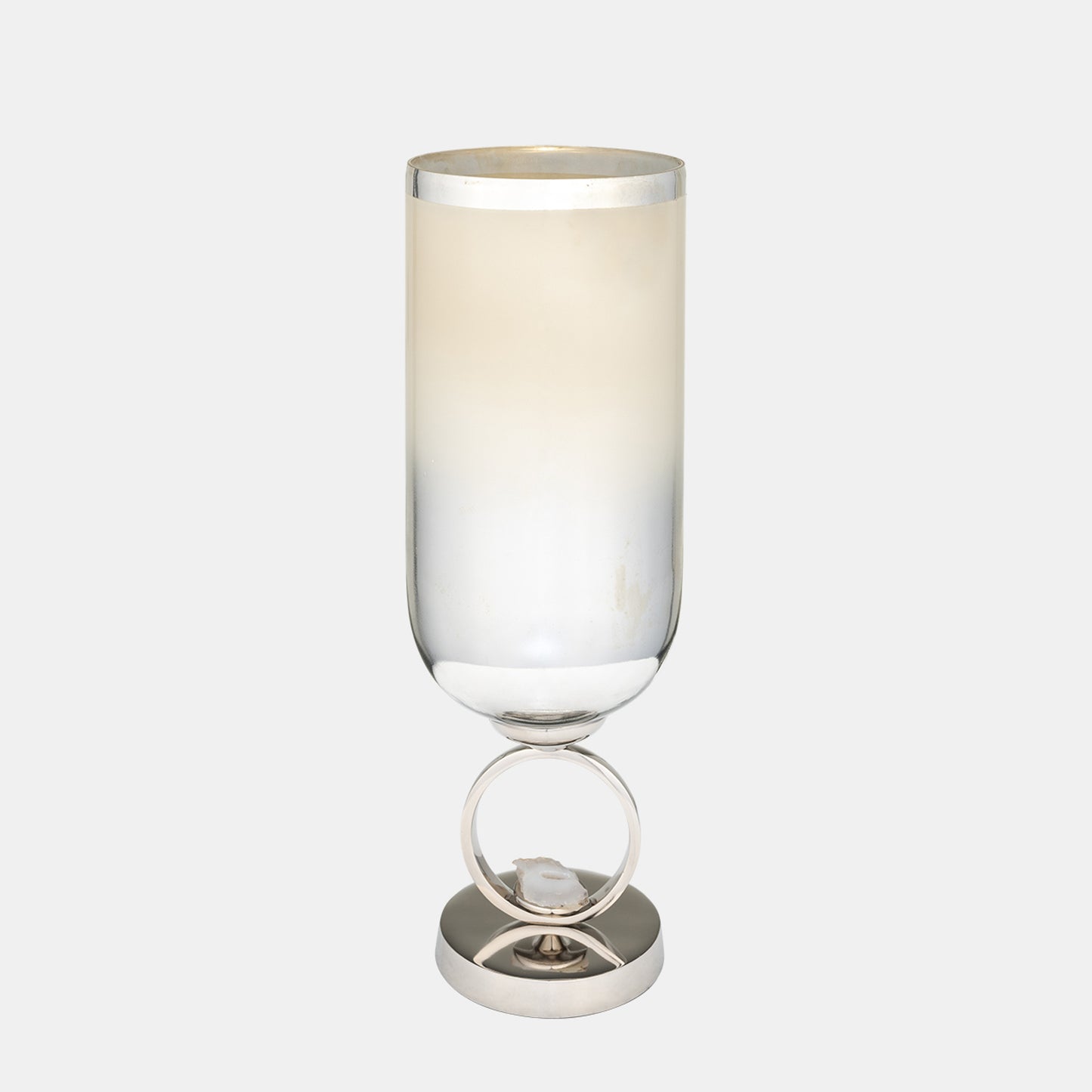 17" Glass Vase W/ Metal Base Stone Accent