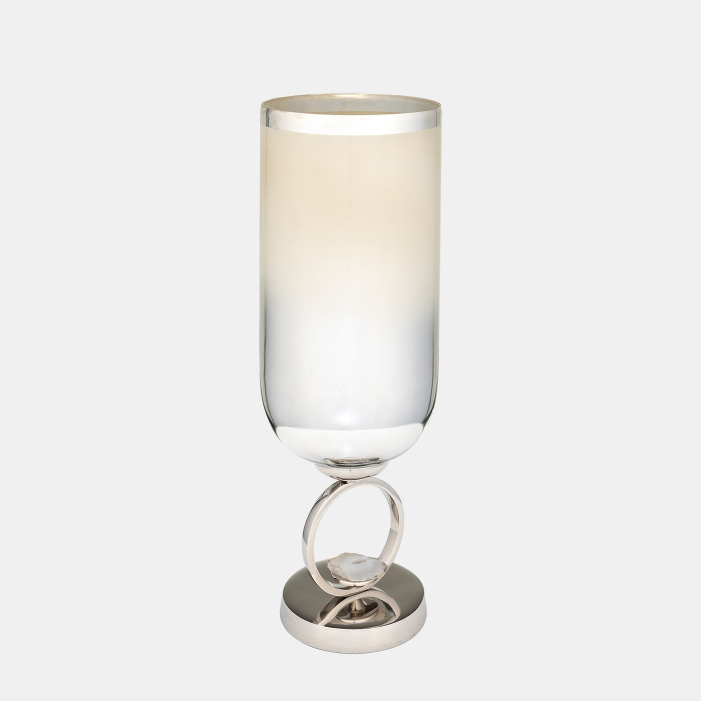 17" Glass Vase W/ Metal Base Stone Accent