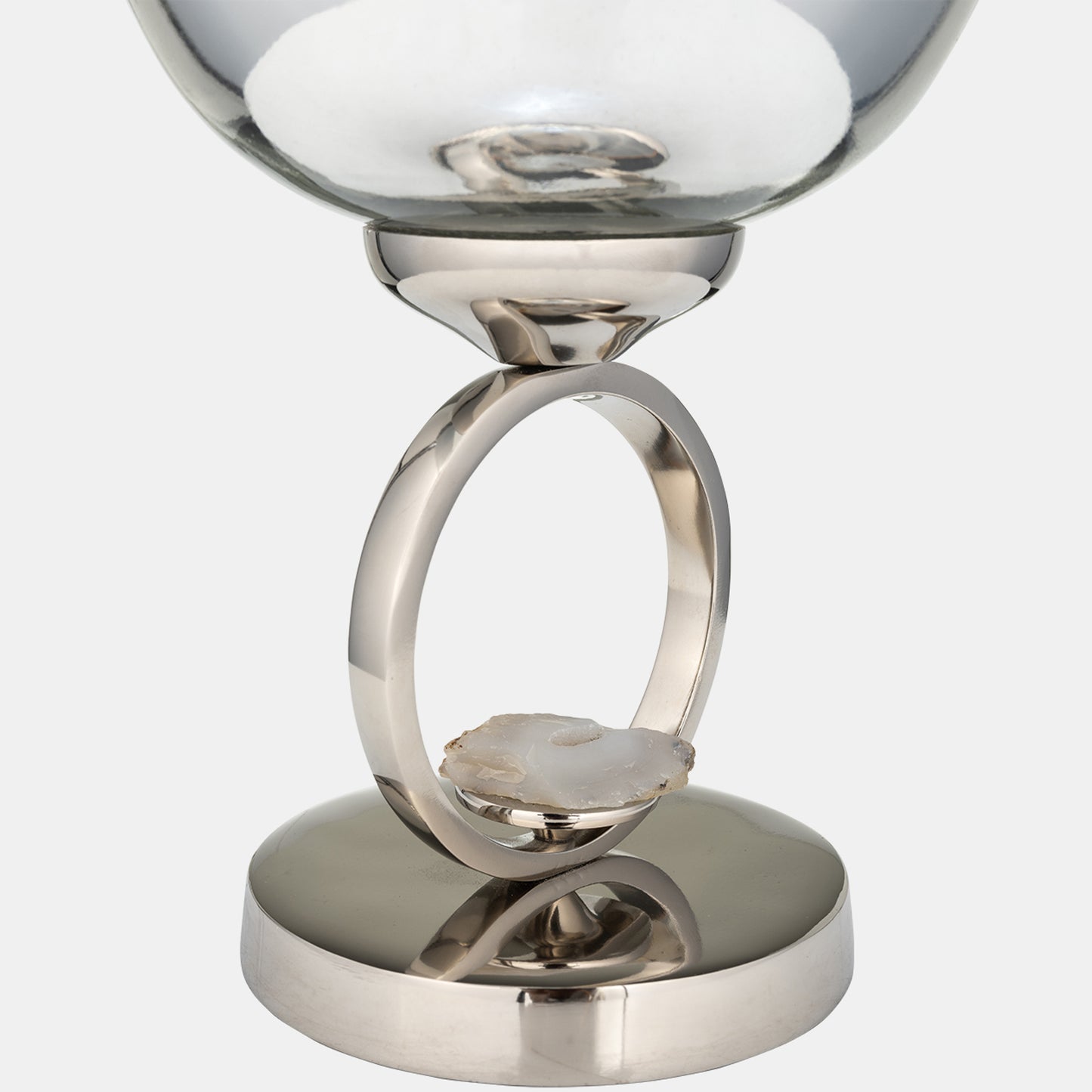 17" Glass Vase W/ Metal Base Stone Accent