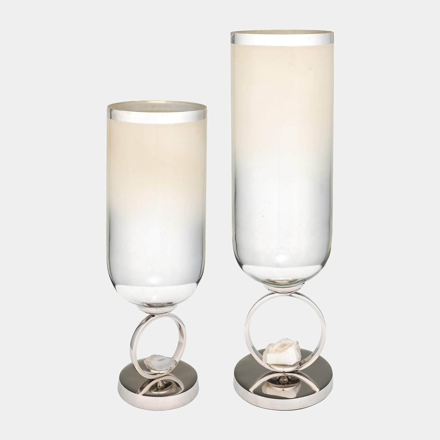 17" Glass Vase W/ Metal Base Stone Accent