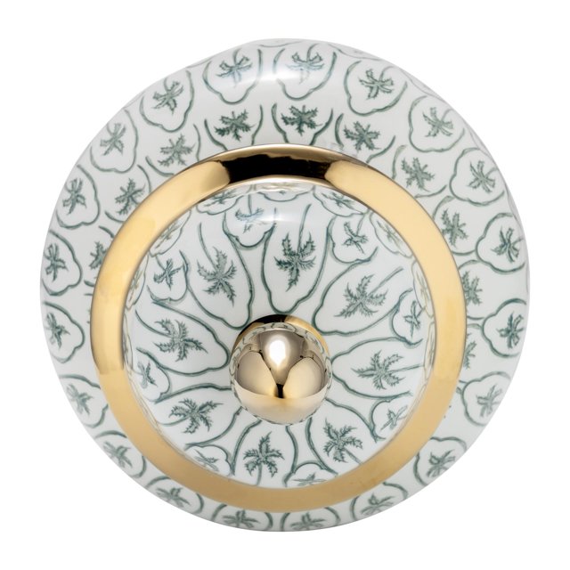 Ceramic 14"H Temple Jar, Green/Gold
