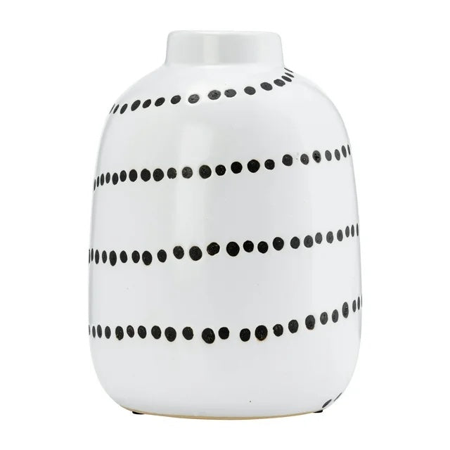 Ceramic Spiral Dot Flower Vase, White and Black