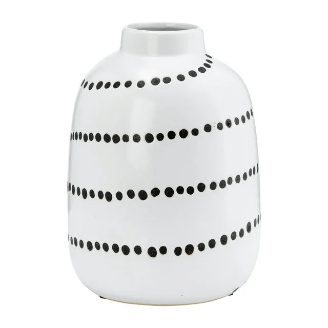 Ceramic Spiral Dot Flower Vase, White and Black