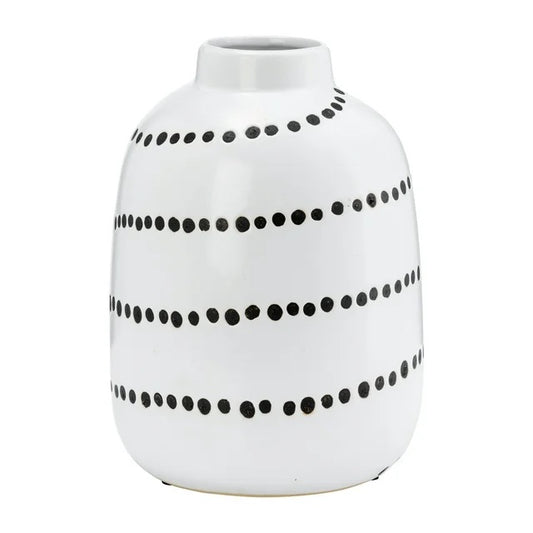 Ceramic Spiral Dot Flower Vase, White and Black