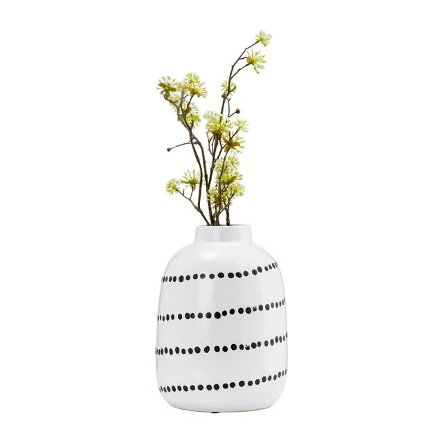 9' Ceramic Spiral Dot Flower Vase, White Black