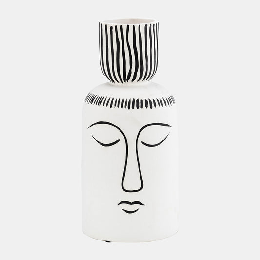 Ceramic Sleeping Man Flower Vase, White and Black