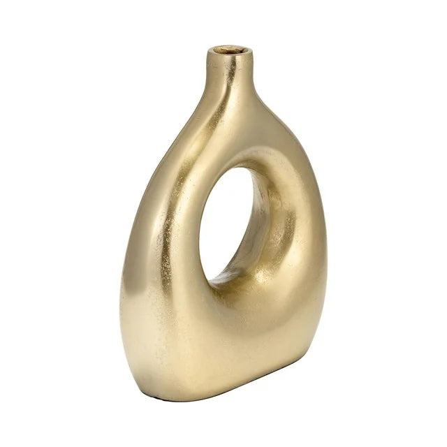 10" Metal Open Cut Vase, Gold