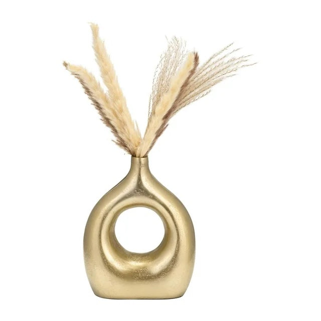 10" Metal Open Cut Vase, Gold