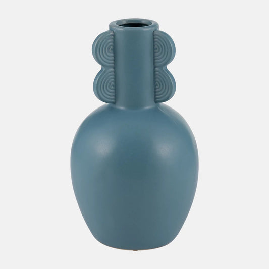 Eared Ceramic Vase, Dark Cameo Blue