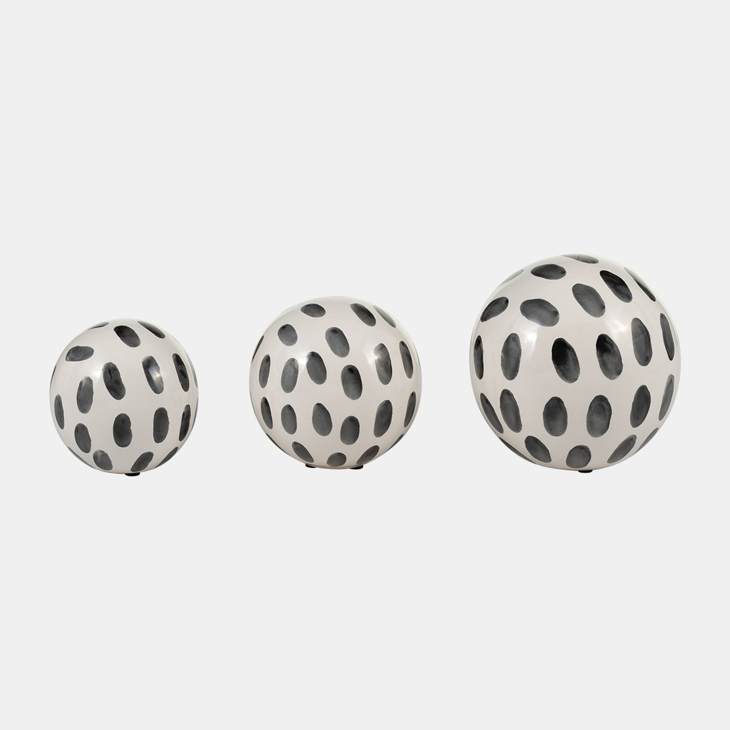 Ceramic Spotted Orbs, White/Black Set Of 3