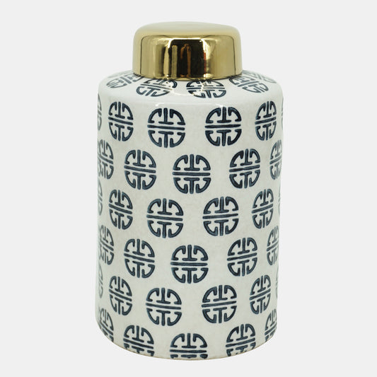 Ceramic Modern Ginger Jar, Navy and white