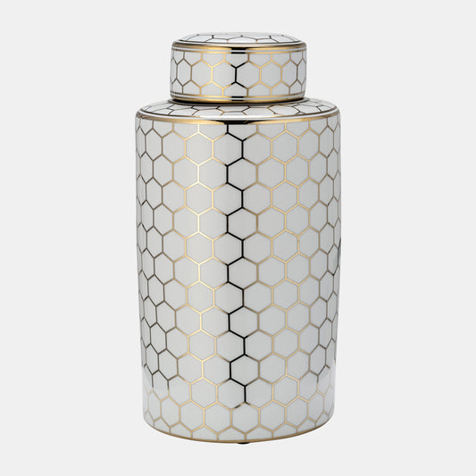 Ceramic Honeycomb 16" Jar with Lid, Gold
