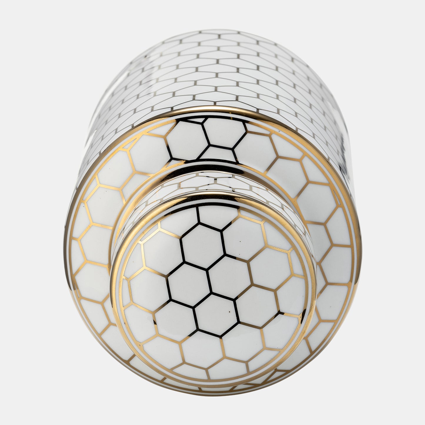 16" Cer, Honeycomb Jar W/ Lid, Gold
